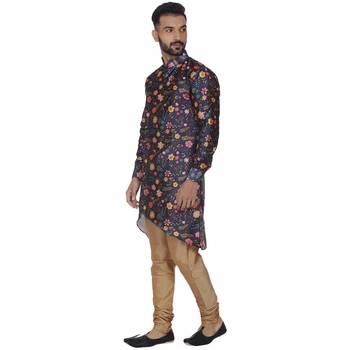 Blue Printed Brocade Silk Kurta Pajama 2