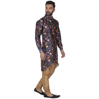 Blue Printed Brocade Silk Kurta Pajama 3