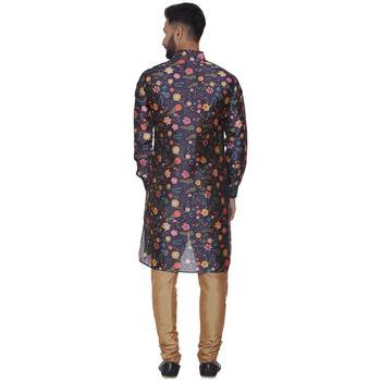 Blue Printed Brocade Silk Kurta Pajama 4