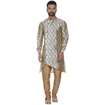 Beige Printed Brocade Silk Kurta Pajama 1