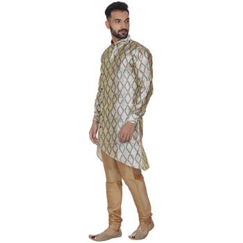 Beige Printed Brocade Silk Kurta Pajama 2