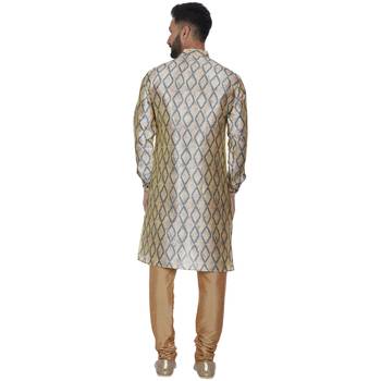 Beige Printed Brocade Silk Kurta Pajama 4