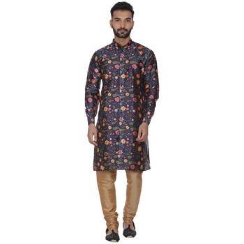 Blue Printed Brocade Silk Kurta Pajama 1