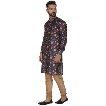 Blue Printed Brocade Silk Kurta Pajama 2