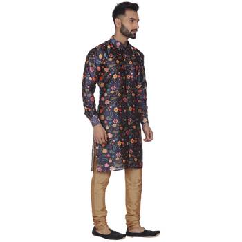 Blue Printed Brocade Silk Kurta Pajama 3