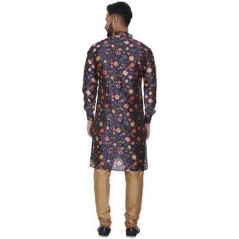 Blue Printed Brocade Silk Kurta Pajama 4