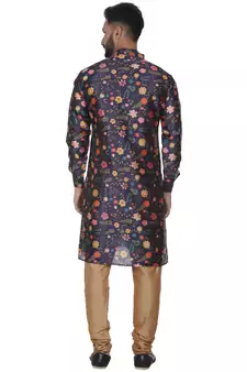 Blue Printed Brocade Silk Kurta Pajama