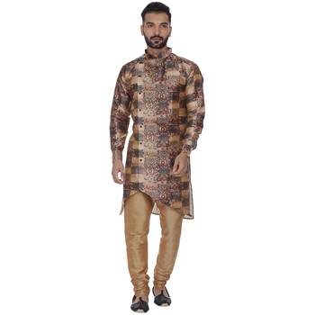 Brown Printed Brocade Silk Kurta Pajama 1