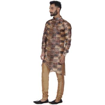 Brown Printed Brocade Silk Kurta Pajama 2