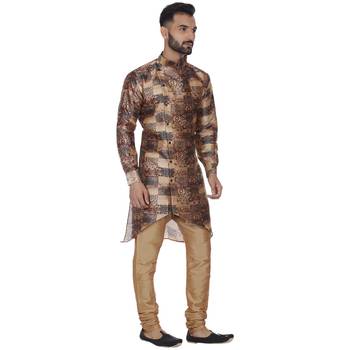 Brown Printed Brocade Silk Kurta Pajama 3