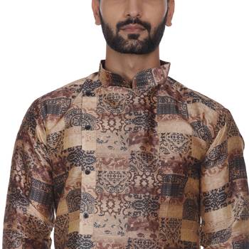 Brown Printed Brocade Silk Kurta Pajama 5