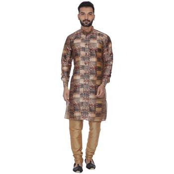 Brown Printed Brocade Silk Kurta Pajama 1
