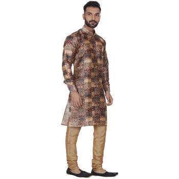 Brown Printed Brocade Silk Kurta Pajama 3