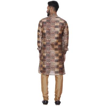 Brown Printed Brocade Silk Kurta Pajama 4