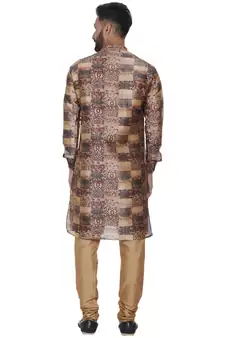 Brown Printed Brocade Silk Kurta Pajama