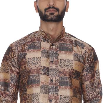 Brown Printed Brocade Silk Kurta Pajama 5