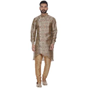 Brown Printed Brocade Silk Kurta Pajama 1