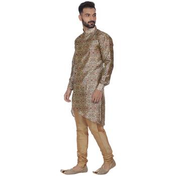 Brown Printed Brocade Silk Kurta Pajama 2