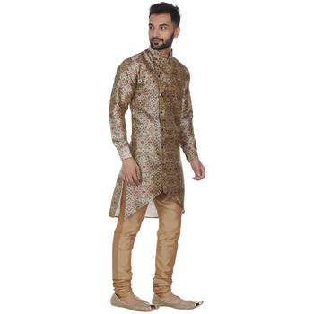 Brown Printed Brocade Silk Kurta Pajama 3