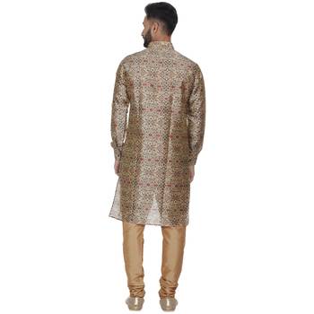 Brown Printed Brocade Silk Kurta Pajama 4