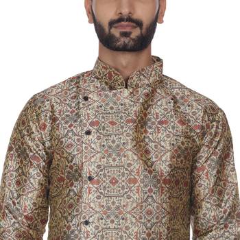 Brown Printed Brocade Silk Kurta Pajama 5