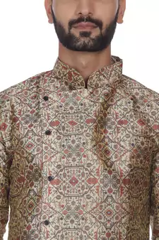 Brown Printed Brocade Silk Kurta Pajama