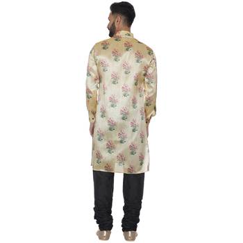 Beige Printed Brocade Silk Kurta Pajama 4