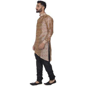 Beige Printed Brocade Silk Kurta Pajama 2