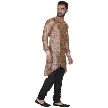 Beige Printed Brocade Silk Kurta Pajama 3