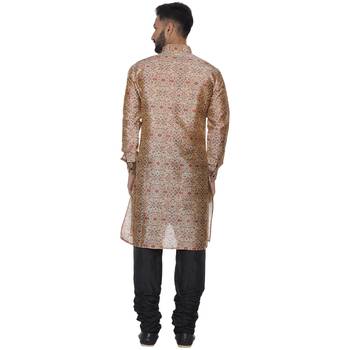 Beige Printed Brocade Silk Kurta Pajama 4