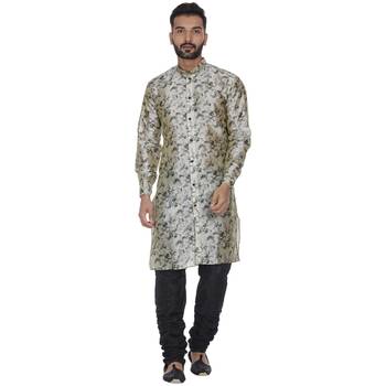 Beige Printed Brocade Silk Kurta Pajama 1