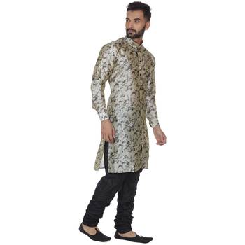 Beige Printed Brocade Silk Kurta Pajama 3