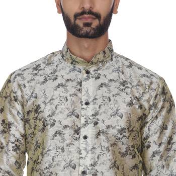 Beige Printed Brocade Silk Kurta Pajama 5