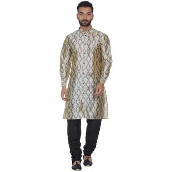 Beige Printed Brocade Silk Kurta Pajama 1