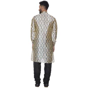 Beige Printed Brocade Silk Kurta Pajama 4