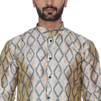 Beige Printed Brocade Silk Kurta Pajama 5