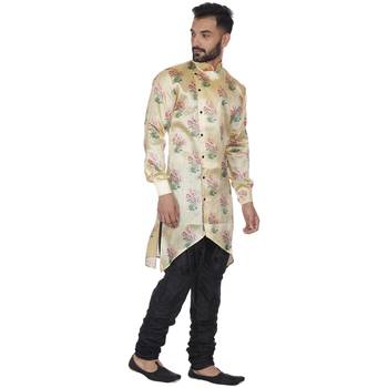Beige Printed Brocade Silk Kurta Pajama 3