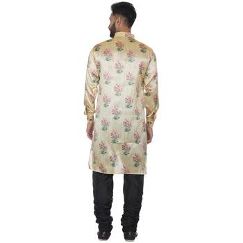 Beige Printed Brocade Silk Kurta Pajama 4