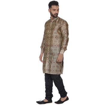 Brown Printed Brocade Silk Kurta Pajama 2