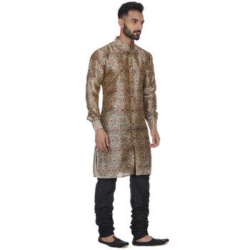 Brown Printed Brocade Silk Kurta Pajama 3