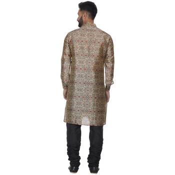 Brown Printed Brocade Silk Kurta Pajama 4