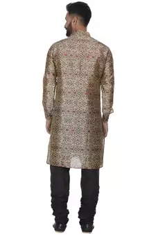 Brown Printed Brocade Silk Kurta Pajama