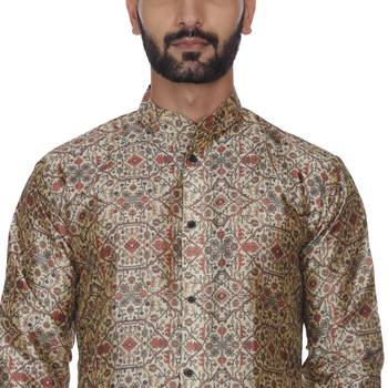 Brown Printed Brocade Silk Kurta Pajama 5
