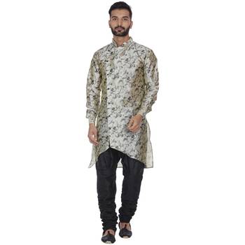 Beige Printed Brocade Silk Kurta Pajama 1