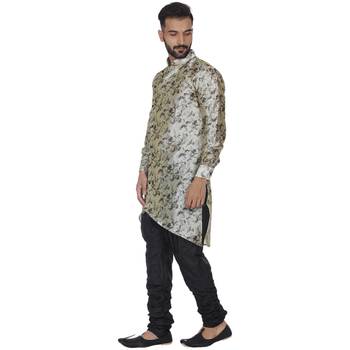 Beige Printed Brocade Silk Kurta Pajama 2