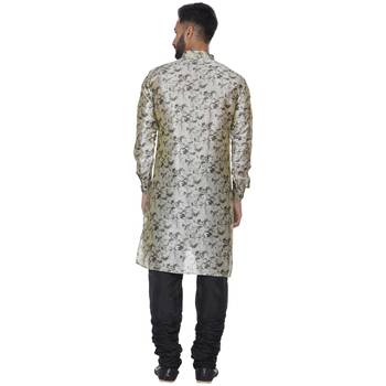 Beige Printed Brocade Silk Kurta Pajama 4