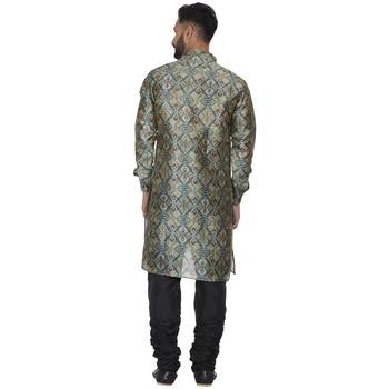 Green Printed Brocade Silk Kurta Pajama 4