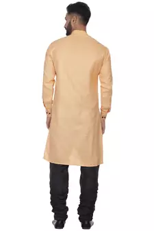 Orange Plain Cotton Kurta Pajama