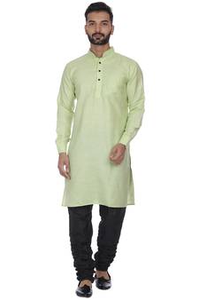 Green Plain Cotton Kurta Pajama
