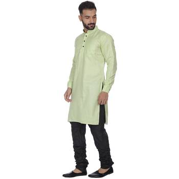 Green Plain Cotton Kurta Pajama 2